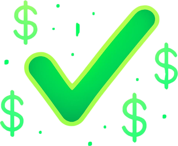 artsy checkmark with dollar signs green neon 2